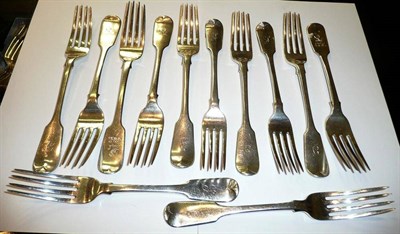 Lot 66 - Four silver table forks, London 1838, four silver table forks, London 1828 and four silver...
