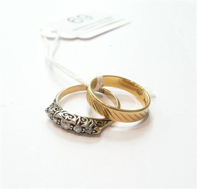 Lot 69 - An 18ct gold wedding band and a diamond five stone ring