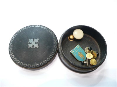 Lot 78 - A set of three French gold buttons, another set of buttons, a badge and a stud