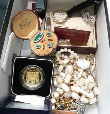 Lot 84 - Gentleman's Rotary wristwatch in box, other watches and costume jewellery including Dior, and a...