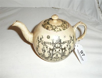 Lot 97 - A rare creamware teapot with Masonic print by Sadler & Green, Liverpool (a/f)