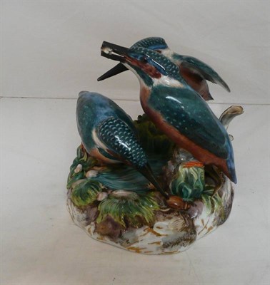 Lot 107 - A Meissen group of kingfishers (af)