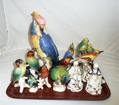 Lot 130 - Tray of continental birds including parrots