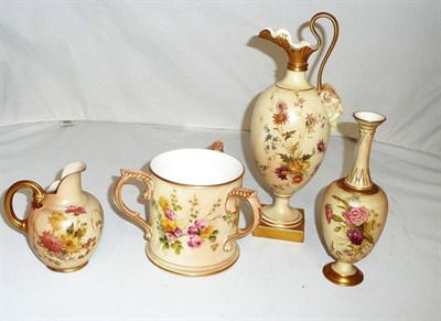 Lot 133 - Four pieces of Royal Worcester blush ivory including a tyg, jug and two vases (af)