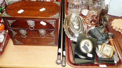 Lot 151 - Tray including copper jelly mould, mesh purse, opera glasses, novelty nut cracker etc miniature...