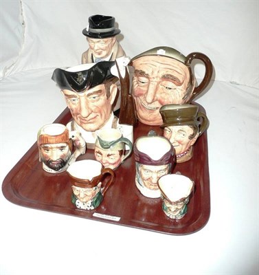 Lot 159 - A Doulton Churchill jug and eight character jugs (af)
