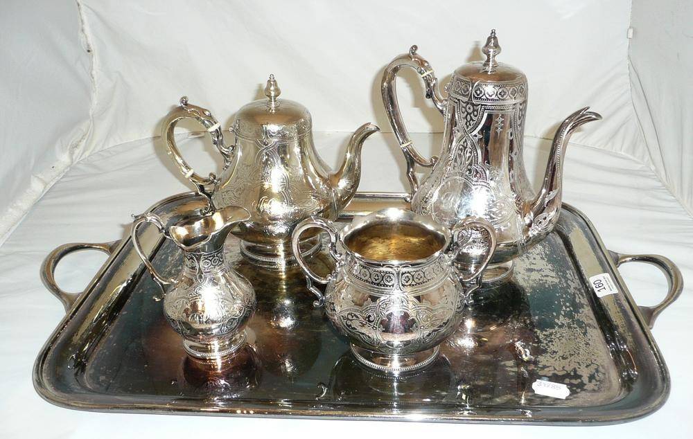Lot 160 - A plated tray and a four piece plated teaset