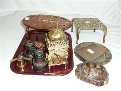 Lot 162 - A brass lantern style clock, a brass trivet, a silver cigarette case etc.