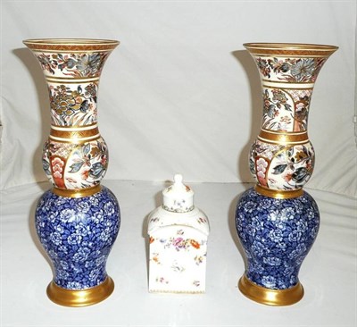 Lot 164 - A pair of Wedgwood vases, a Dresden caddy and cover
