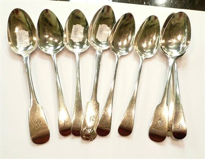 Lot 185 - Four George III silver tablespoons, London 1799, two George III silver tablespoons, London 1801 and