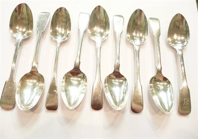 Lot 197 - Six George III silver spoons, London 1798, two silver spoons, Exeter 1863 and a silver spoon,...