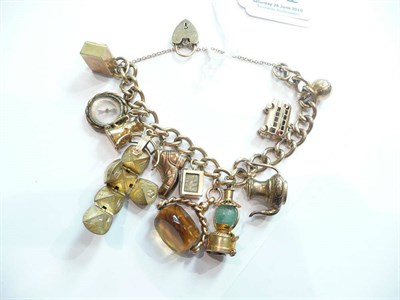 Lot 201 - A 9ct gold charm bracelet hung with 11 charms