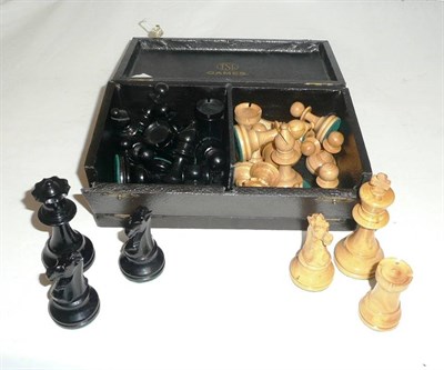 Lot 218 - A Staunton pattern chess set of boxwood and ebony, cased