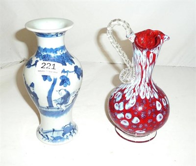 Lot 221 - A 19th century K'ang shi blue and white vase and a glass ewer