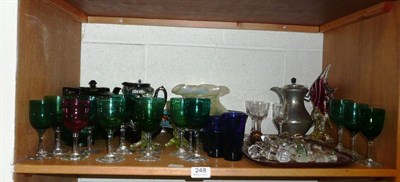 Lot 248 - Quantity assorted coloured glass, pottery etc