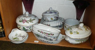 Lot 256 - Shelf of Spode Stafford Flowers tureens and serving dishes etc and two Dartington crystal large...