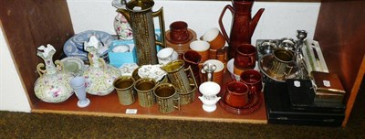 Lot 262 - A shelf of decorative ceramics, glass & plated ware including Portmeirion coffee service,...