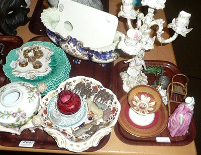 Lot 264 - Two trays of Victorian and later ceramics, lead figures, Windsor and Newton artist palette etc