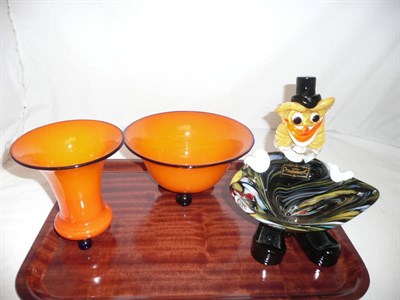 Lot 269 - Two 1930's Continental orange glass bowls and a glass clown