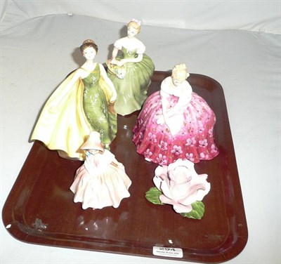 Lot 294 - Four Royal Doulton figures and Capo di Monte rose