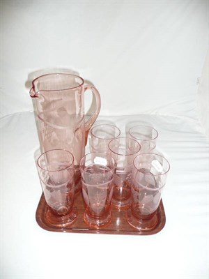 Lot 296 - Glass jug and six tumblers