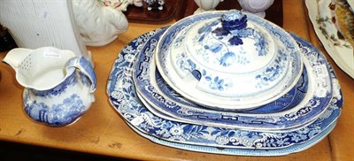 Lot 302 - Blue and white meat plates, jug etc