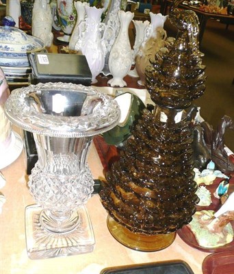 Lot 305 - Cut glass celery vase and a glass peacock jar and cover