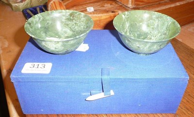 Lot 313 - Pair of jadeite bowls, boxed