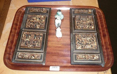 Lot 315 - Two Chinese panels and three snuff bottles