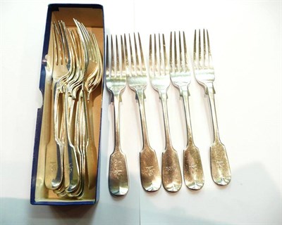 Lot 329 - Ten silver forks, Exeter 1847 and five silver forks, Exeter 1846