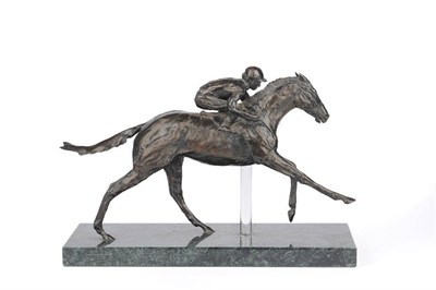 Lot 1145 - Sarah Ponsonby (Contemporary b.1943): A Bronze Study of a Racehorse with Jockey Up at Full...