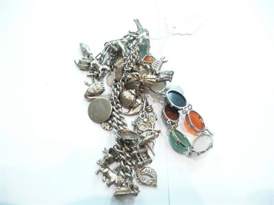 Lot 343 - Two silver charm bracelets and an agate bracelet