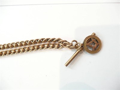 Lot 346 - A 9ct gold watch chain with Masonic fob and T-bar, 46.8g