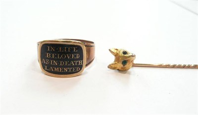 Lot 349 - Fox cravat pin and memorial ring