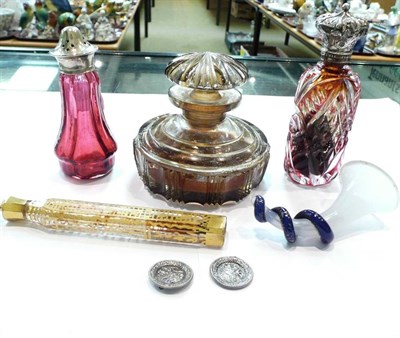 Lot 353 - Victorian scent bottle, cut glass ink well, cranberry pepperette etc