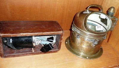 Lot 370 - A ship's binnacle compass by Christie and Wilson, Glasgow and a ship's log, in wooden box (2)