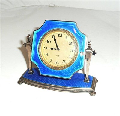 Lot 372 - Silver and blue enamel desk timepiece