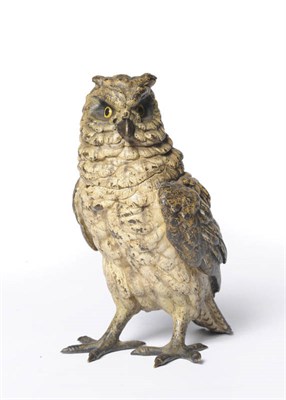 Lot 1149 - An Austrian Cold Painted Bronze Inkwell as a Short-Eared Owl, Franz Bergmann, circa 1900, the...