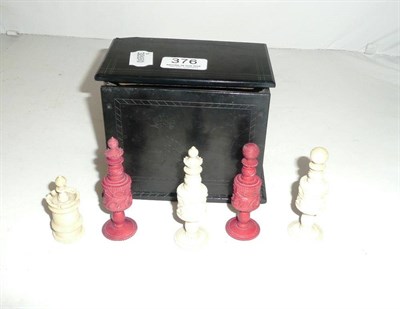 Lot 376 - Indian bone chess set in a coal box