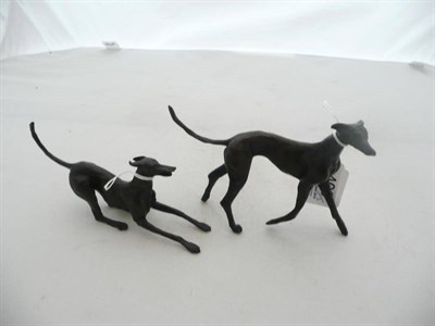 Lot 400 - Two small bronze greyhounds by Harriet Glen