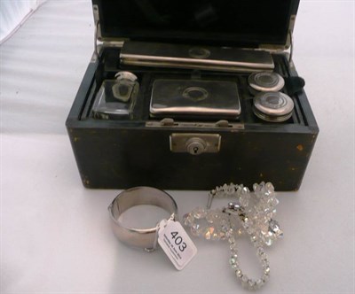 Lot 403 - A plated travelling dressing set two rings and a bangle and costume jewellery