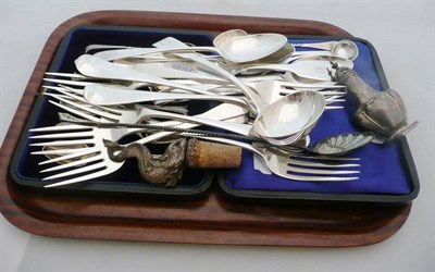 Lot 407 - A quantity of silver flatware various dates and makers including Scottish, Georgian, cased...