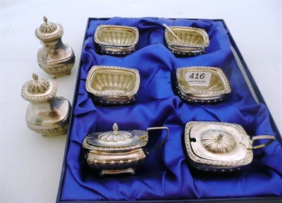 Lot 416 - A six piece silver condiment set and a pair of salts