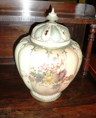 Lot 432 - Royal Worcester blush ivory pot pourri vase and cover decorated with flowers (cover af)