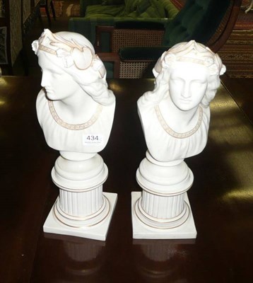 Lot 434 - Two Copeland Parian Oenone busts on gilded plinths