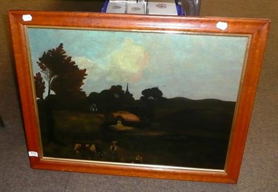 Lot 453 - Framed oil on canvas landscape with indistinct signature, FC Wind...?? 1901