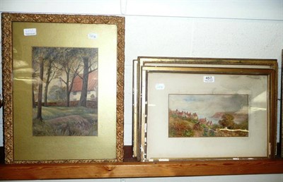 Lot 457 - Pair of prints of country scenes, a pair of watercolours by W Lawson, watercolour by Ulric Walmsley