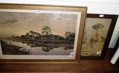 Lot 464 - A framed tapestry and an etching after B W Leader framed