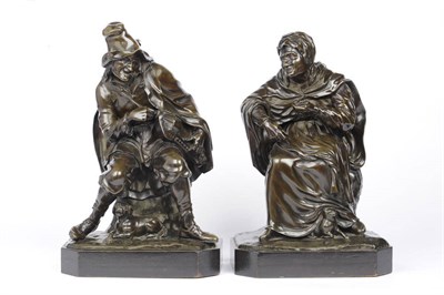 Lot 1158 - French School: A Pair of Bronze Figures of a Hurdy Gurdy Player and His Companion, circa 1870,...