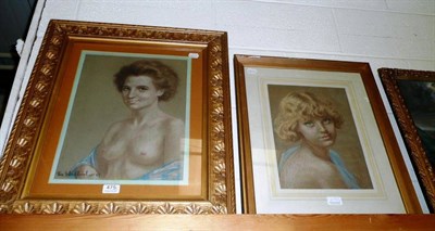 Lot 475 - Tom Whitehead pastel of nude lady and portrait of young girl